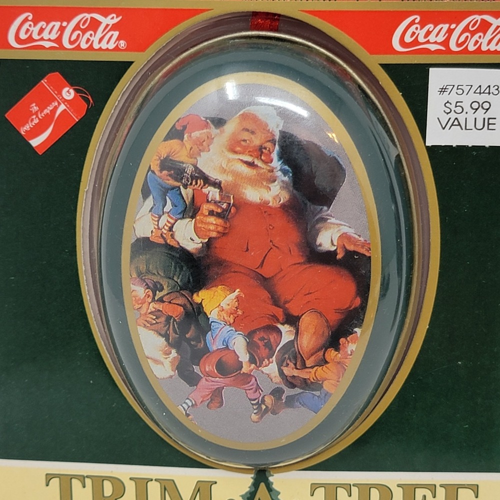 Set of 6 Vintage 1991 Coca Cola Santa Tin Trinket Box Christmas Ornaments - New - Picture 5 of 16